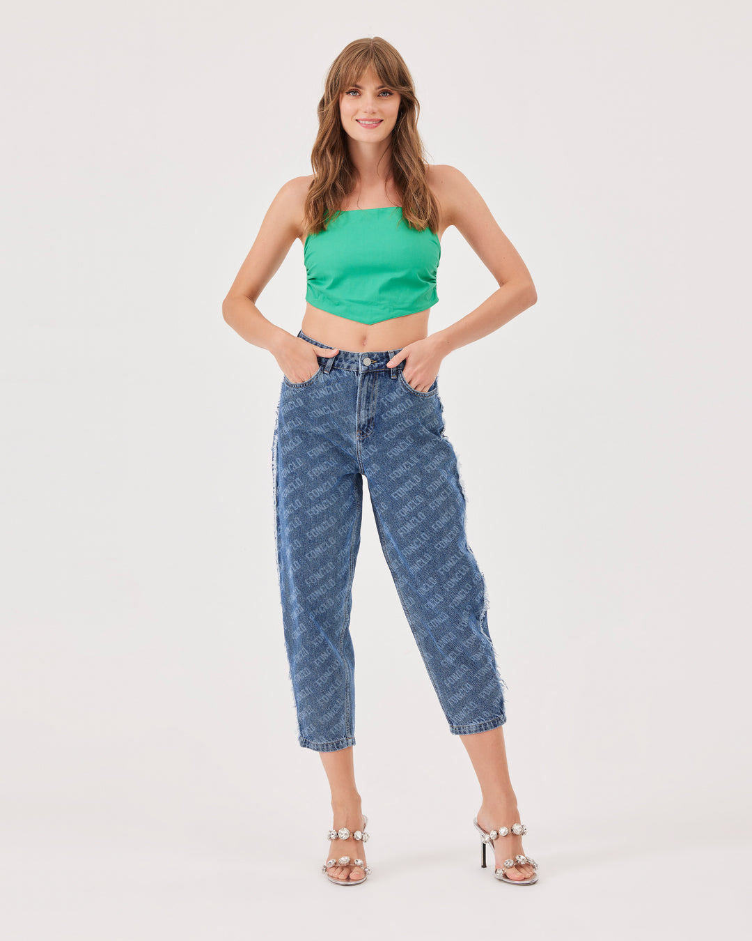 Yeşil | Boyundan Bağlamalı Poplin Crop Top