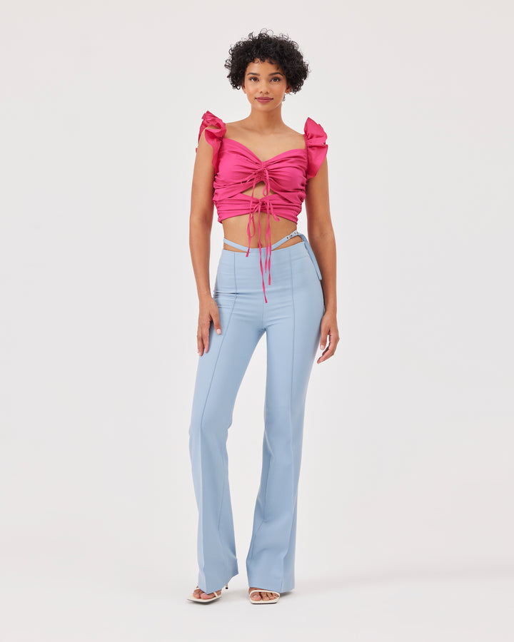 Pembe | Fırfırlı Poplin Crop Top