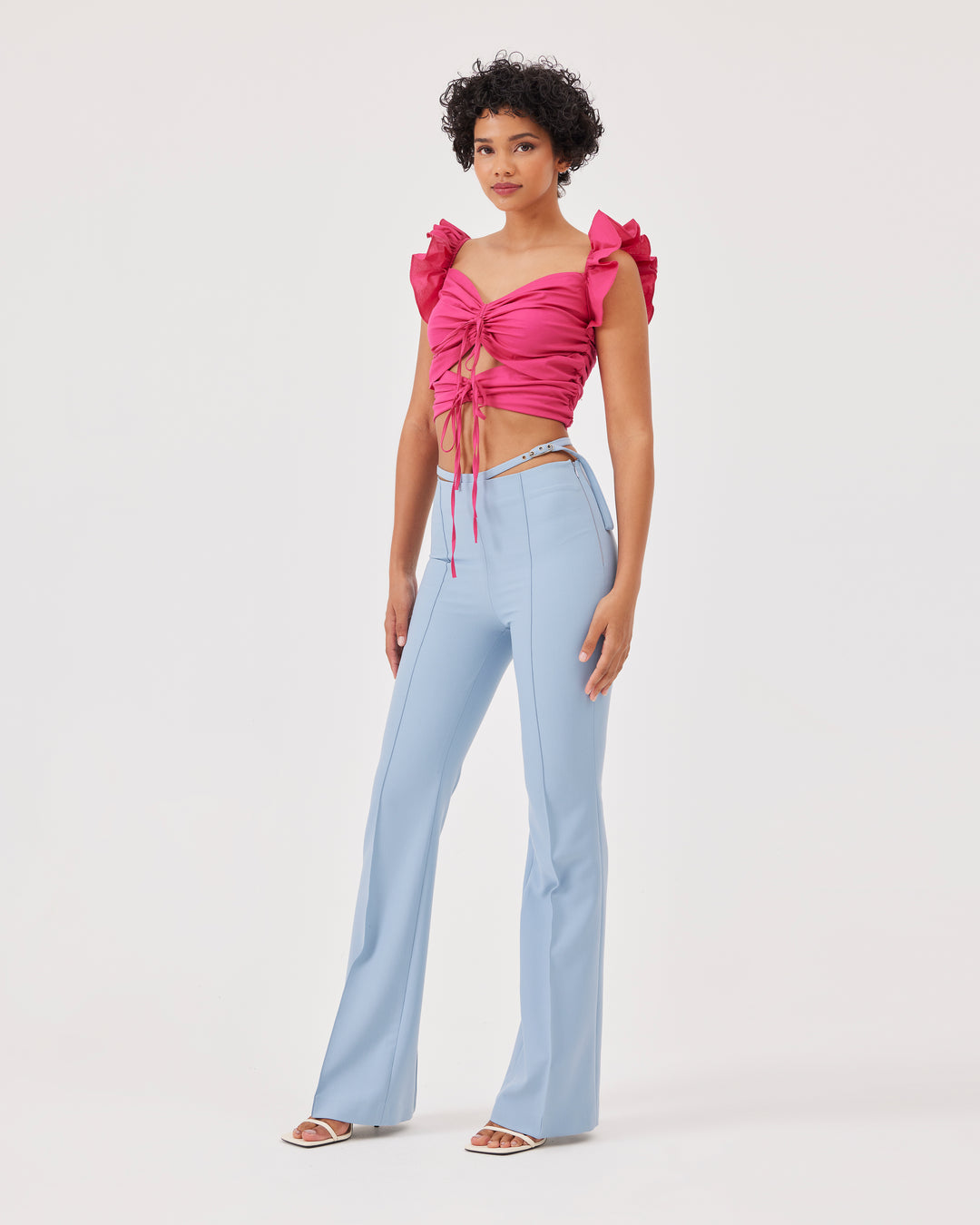 Pembe | Fırfırlı Poplin Crop Top