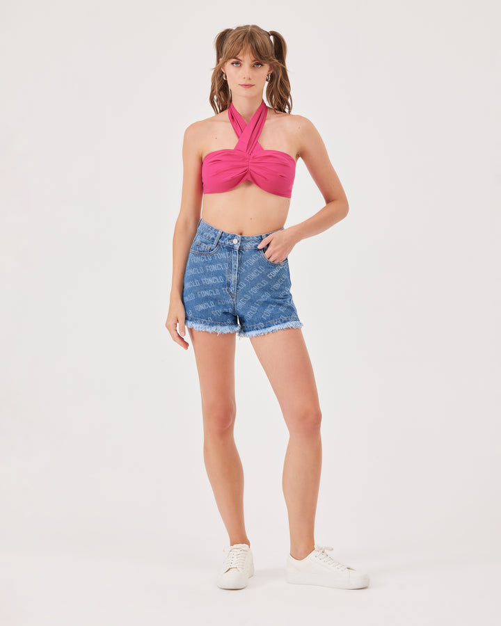 Pembe | Bağlamalı Poplin Crop Top