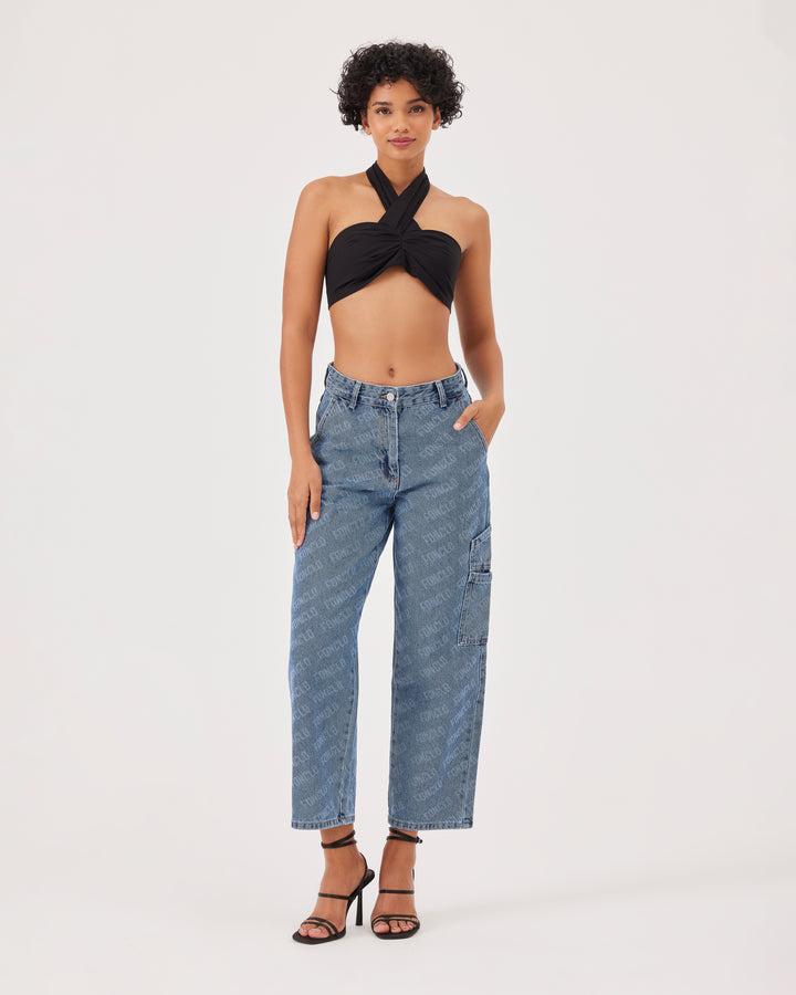 Siyah | Bağlamalı Poplin Crop Top