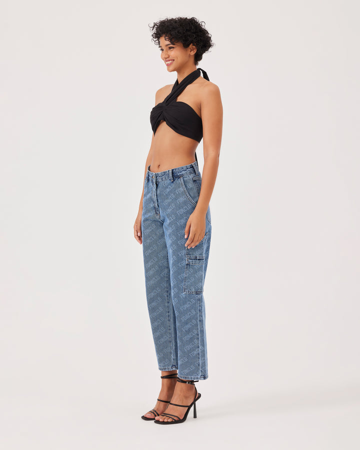 Siyah | Bağlamalı Poplin Crop Top