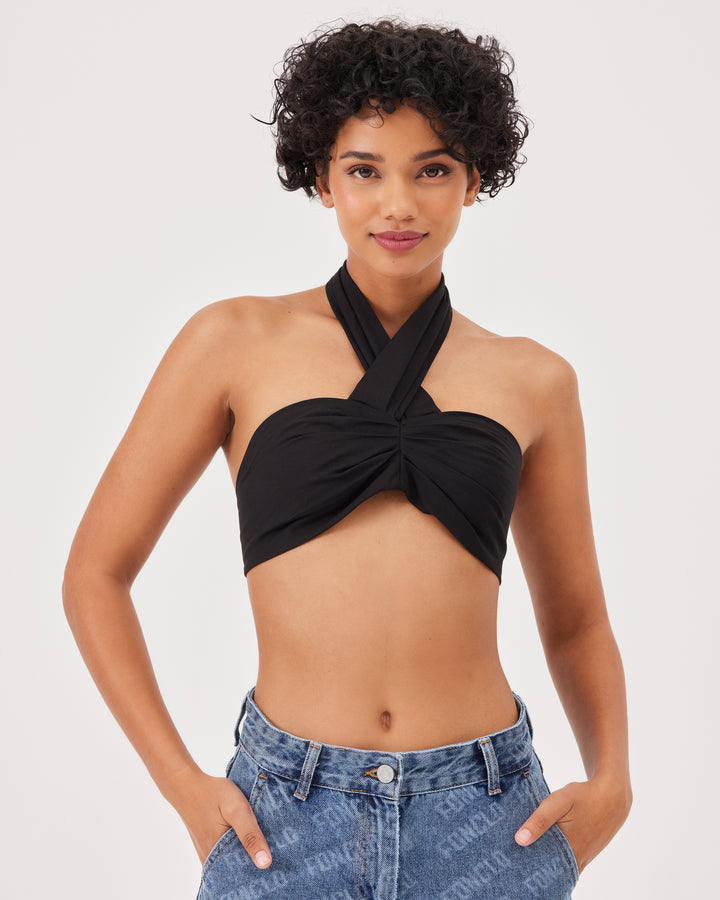 Siyah | Bağlamalı Poplin Crop Top