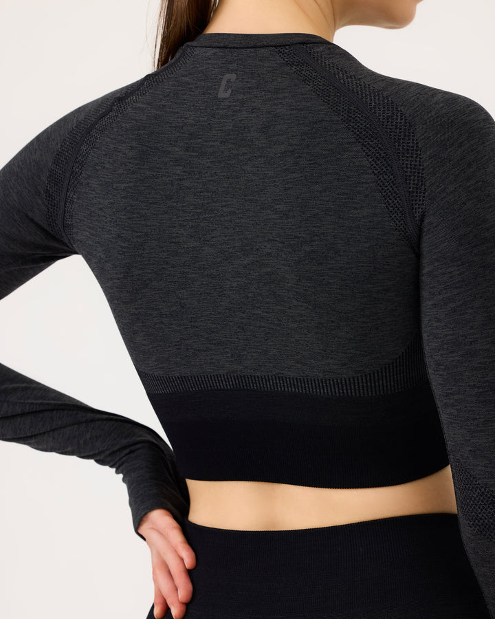 Gri | Seamless Başparmak Delikli Crop Top