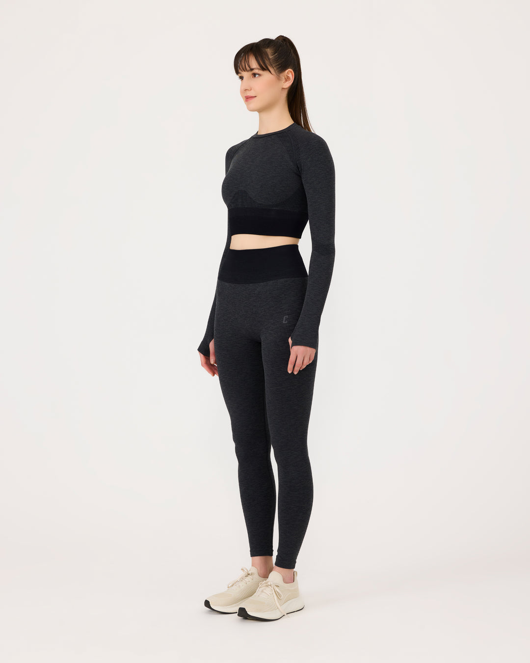 Gri | Seamless Başparmak Delikli Crop Top