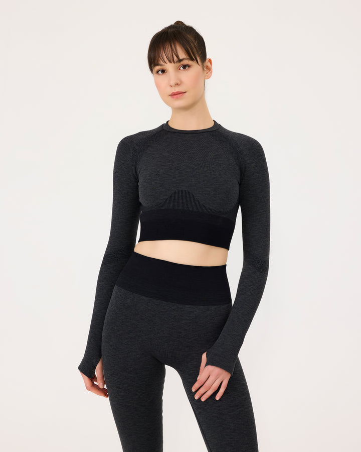 Gri | Seamless Başparmak Delikli Crop Top