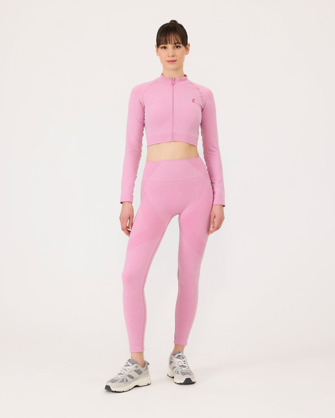 Pembe | Seamless Fermuarlı Crop Ceket