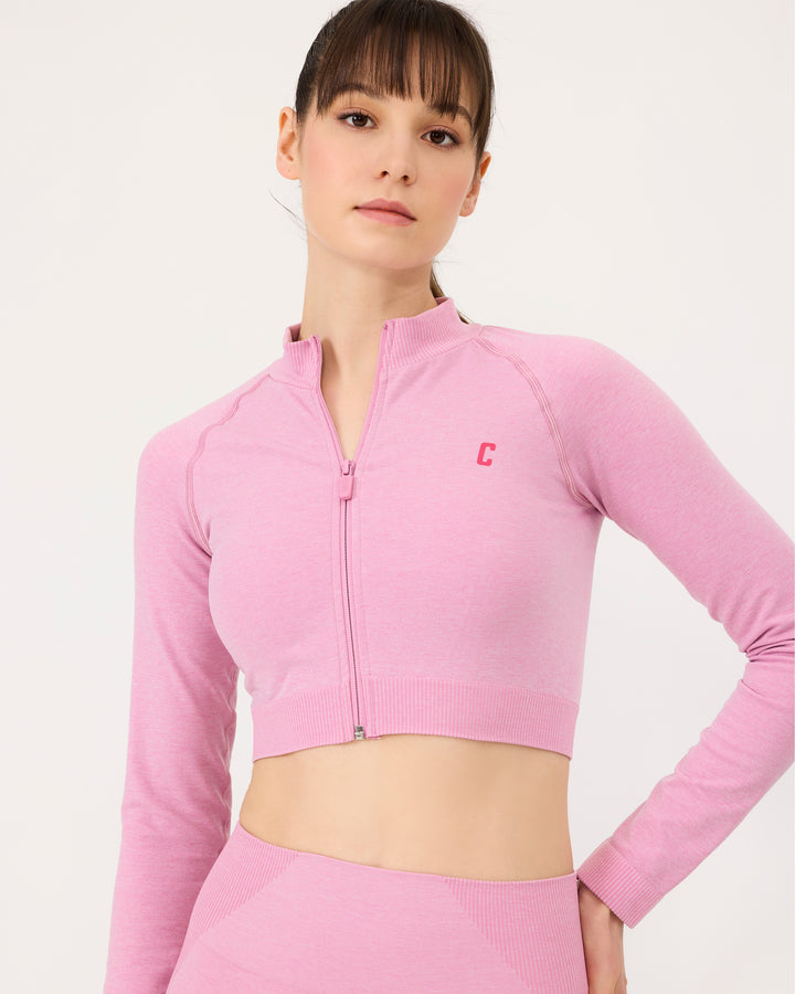 Pembe | Seamless Fermuarlı Crop Ceket