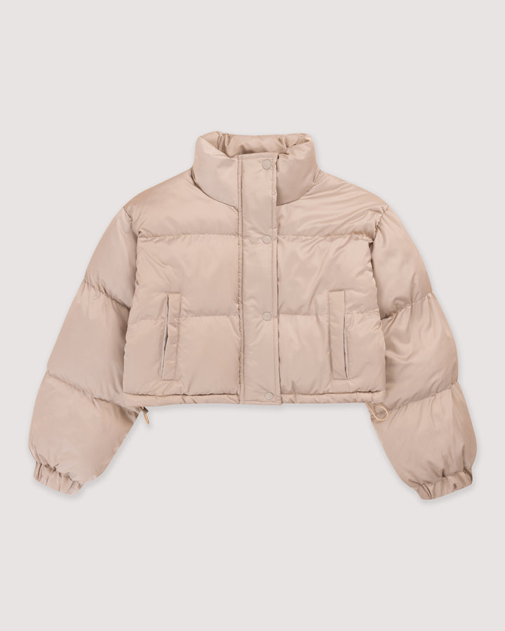 Bej | Dik Yakalı Crop Puffer Ceket