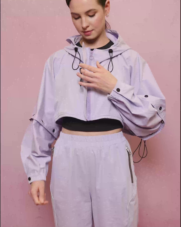 Lila | Oversize Kapüşonlu Crop Ceket