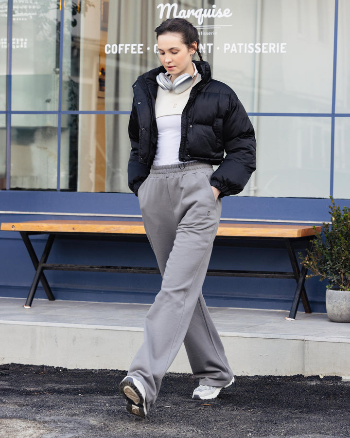 Black | Stand Collar Crop Puffer Jacket