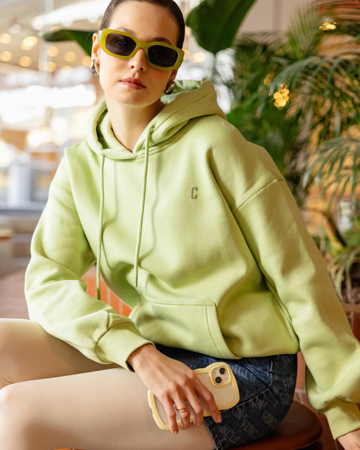 Yeşil | Oversize Kapüşonlu Sweatshirt