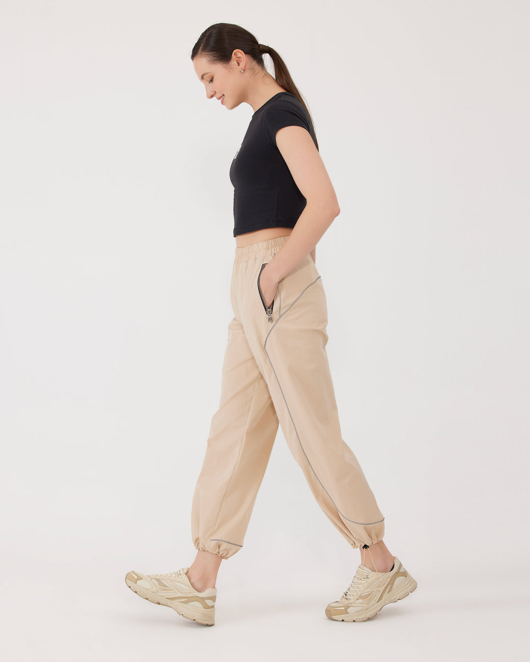 Camel | Fermuarlı Elastik Bel Jogger