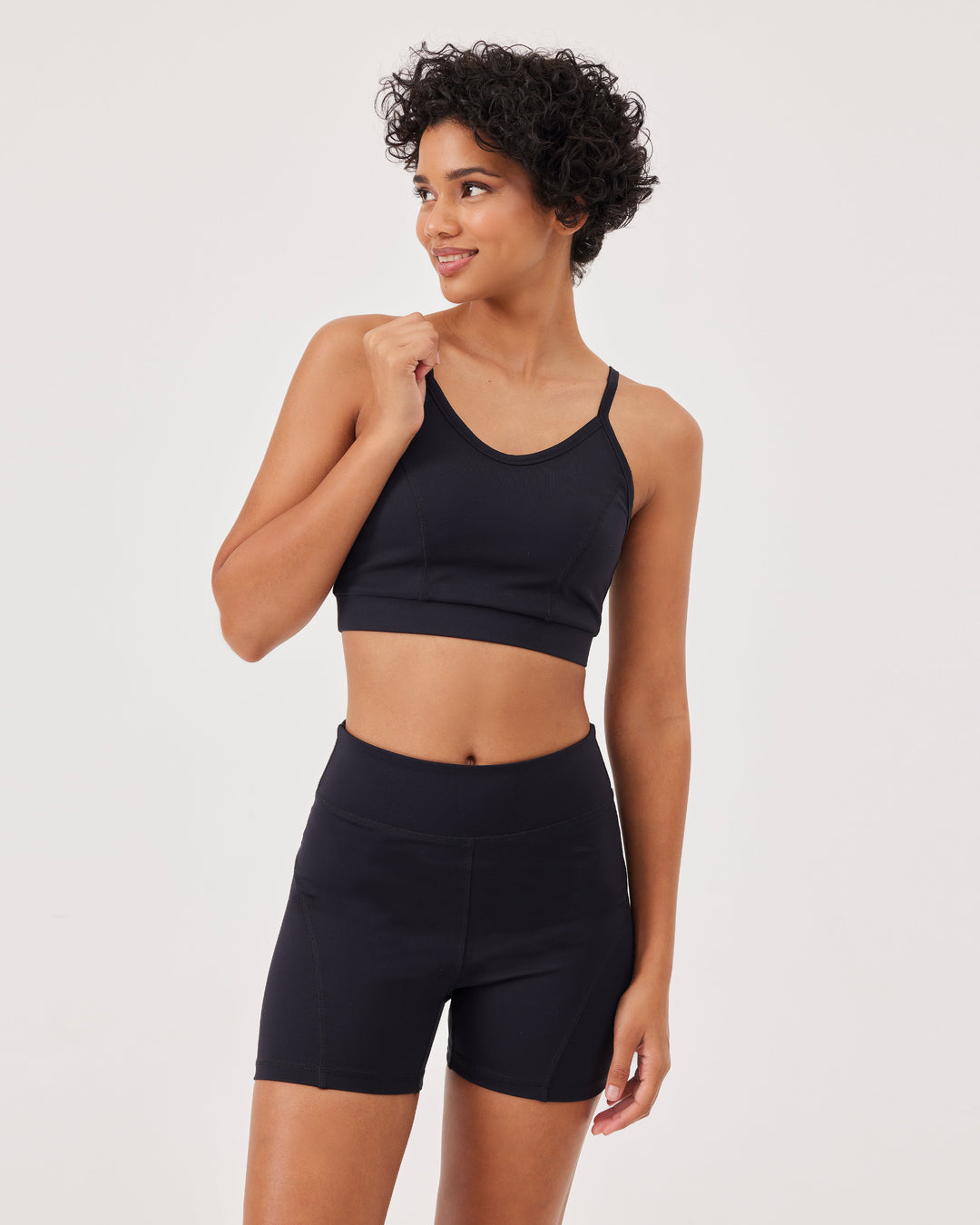 Black basic sports bra, fonclo logo print, spaghetti straps, thin straps, crop, slim fit.