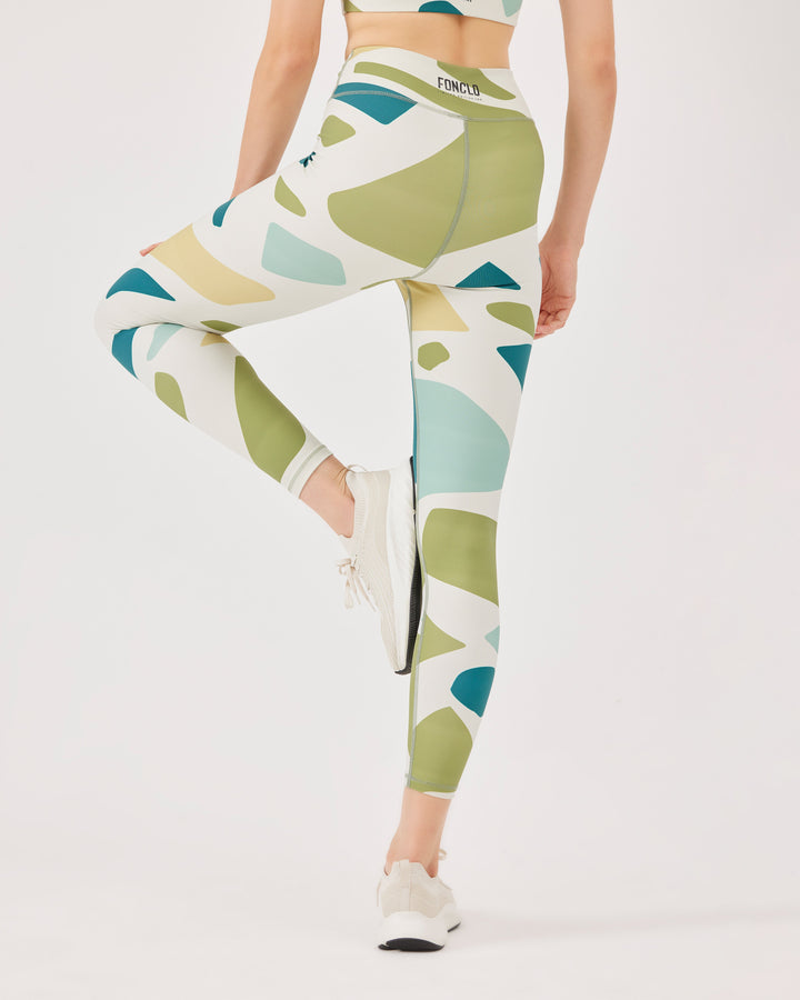 Patterned, ankle-length, high-waist, leggins, fonclo logo, slim-fit, stretchy, pants. 