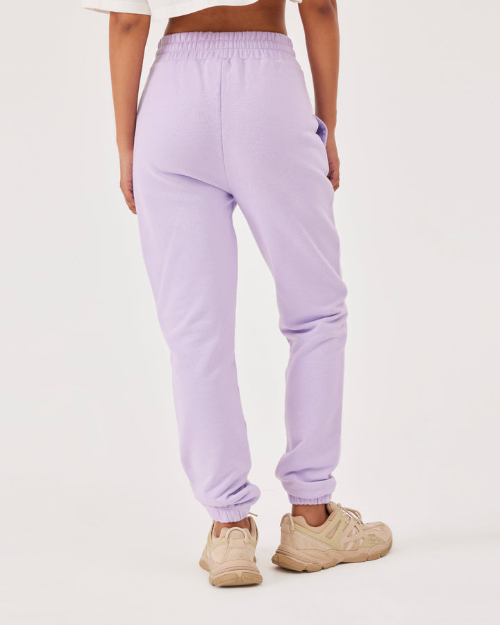 Lilac, joggers, side pockets, high-waist, elastication, soft material, loose fit, fonclo logo.