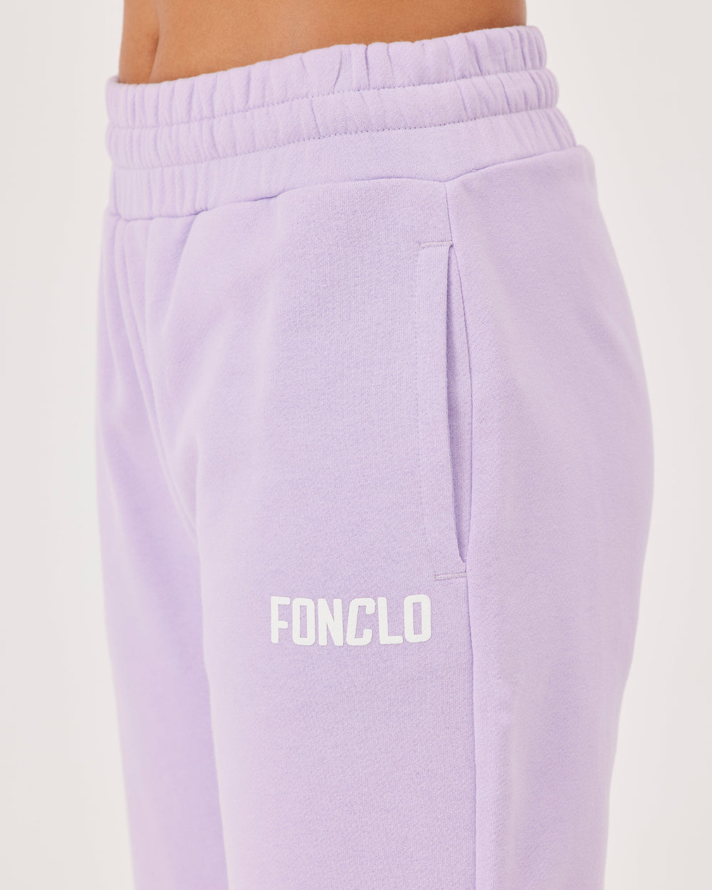 Lilac, joggers, side pockets, high-waist, elastication, soft material, loose fit, fonclo logo.