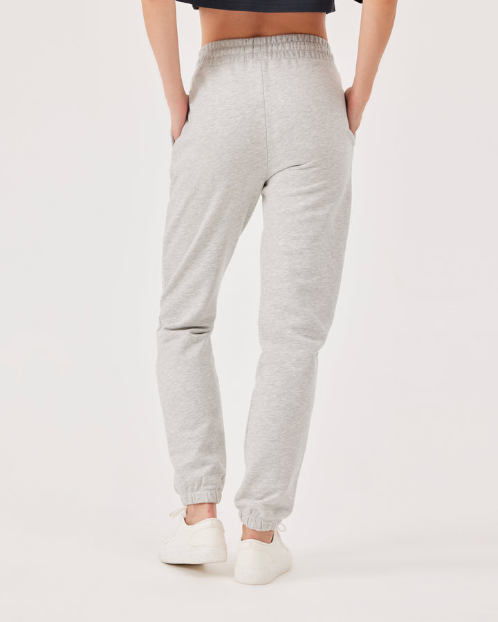 Grey, joggers, side pockets, high-waist, elastication, soft material, loose fit, fonclo logo.