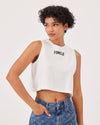 Beyaz | Logo Baskılı Askılı Crop Top