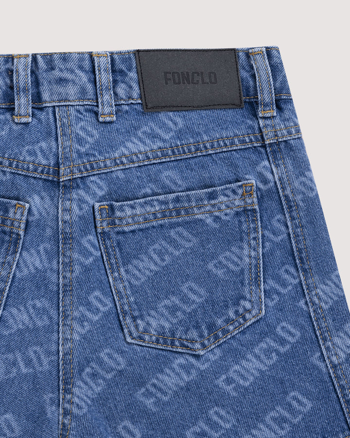 Blue Monogram | Denim Shorts with Frayed Hem
